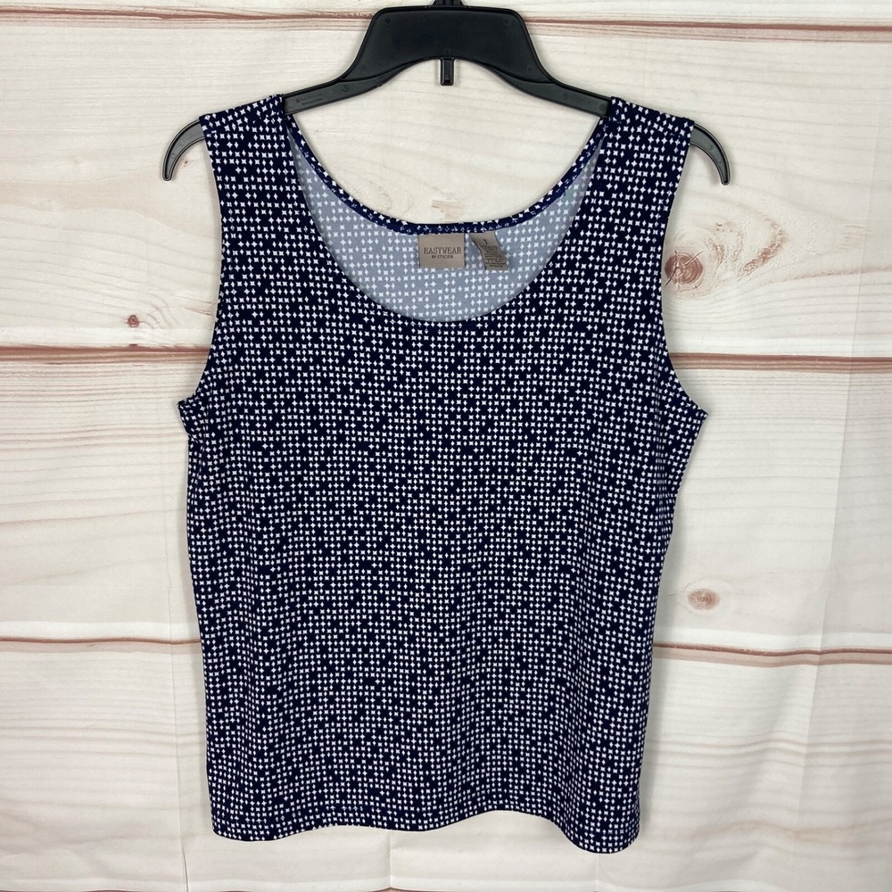 Chicos Top Womens 1 M Blue Geometric Easywear Tank Scoop Neck Sleeveless Knit